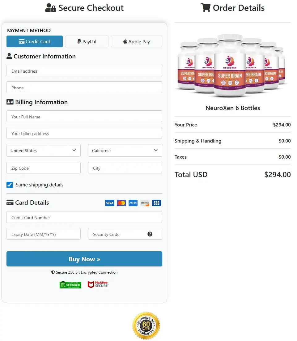 NeuroXen Secure Checkout - 256-bit SSL Encrypted Payment